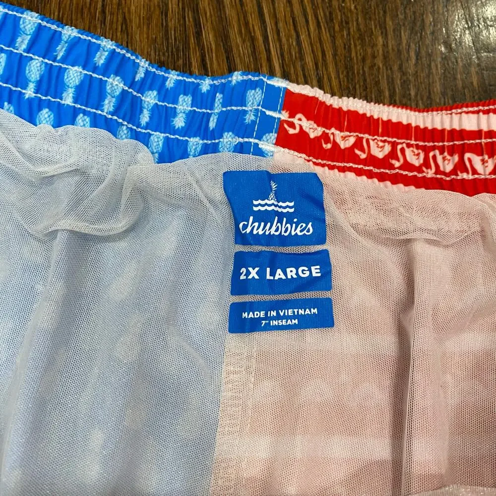 Chubbies Americana Swim Trunks Size 2X Large Red White Blue Stripe Elastic Waist - Picture 5 of 7
